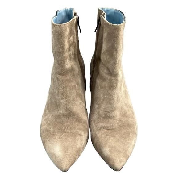 Shoes Of Prey Booties Womens 7 Tan Suede Leather Heeled Ankle Boots Pointed Toe - Picture 3 of 14